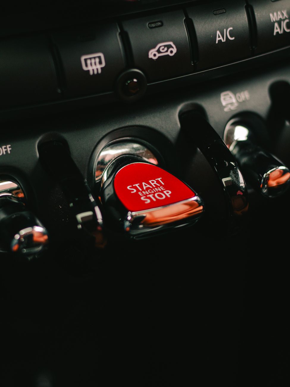 close up of a button in a car